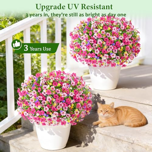 BLEUM CADE 12 Bundles Artificial Flowers for Outdoors, UV Resistant Fake Outdoor Flowers, Realistic Faux Outdoor Flowers for Decoration, Outside Fake Plants for Porch Garden Decor - color: Mixed Pink, size: 12 Pack