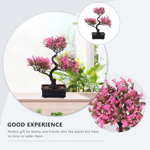 Artificial Bonsai Tree, Fake Potted Bonsai Plants Decoration, Simulation Faux Plants Decor, Desktop Realistic Welcoming Pine Ornament for Home Office Entryway Chests Decor, Pink - color: Pink