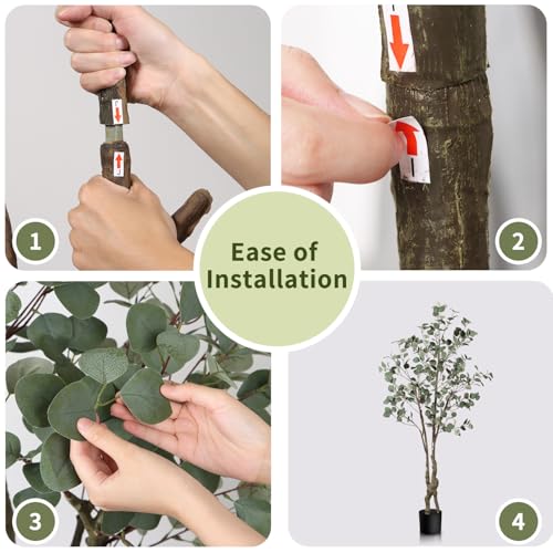 Faux Eucalyptus Tree 6ft(72in) Tall Artificial Plant Indoor Decor Handmade Natural Fake Eucalyptus Tree for Wedding Realistic Lifelike Leaves in Pot for Home Living Room,Office,Outdoor Decor. - color: Eucalyptus Tree(1), size: 7ft