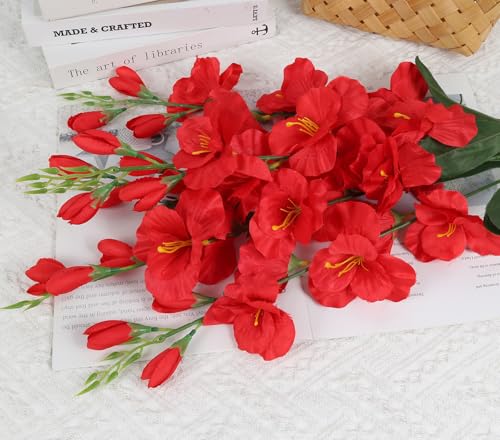 2 Bundles Red Gladiolus Artificial Flowers 10 Heads 26.38" Silk Flowers Faux Gladiolus Flowers for Wedding Centerpieces, Home Table Party Decor(Red) - color: Red