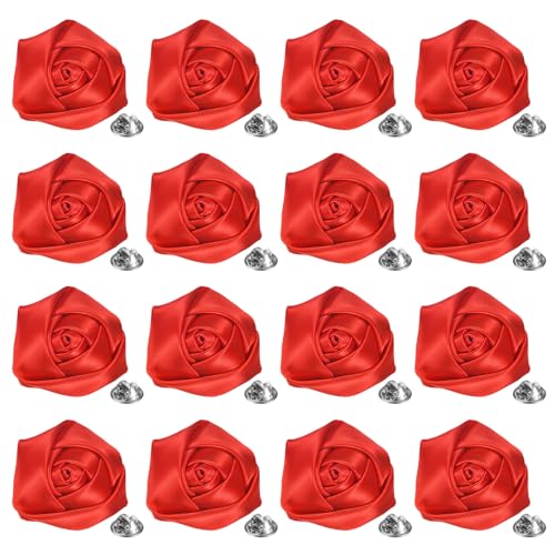 M METERXITY 16-Pack Lapel Pin for Men, Handmade Flower Brooch Button Pins for Men Suits, Formal Boutonnieres for Wedding/Groom/Corsage - color: Red