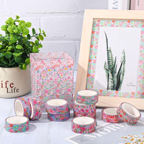 FYSUIMU 12 Rolls Floral Washi Tapes Watercolor Flower Decorative Masking Tape Set Colorful Spring Wrapping Paper Tape for Scrapbook Journal DIY Art Crafts - style: Floral