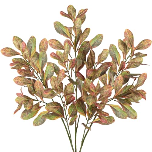 3PCS Artificial Greenery Stems 31.5 Inch Fall Faux Branches for Vase Fake Pittosporum Tobira Leaves Branches Long Stems Plants Leaf Bushes for DIY Floral Arrangement Bouquets Party Home Decor Yellow - color: Pittosporum Tobira - Yellow