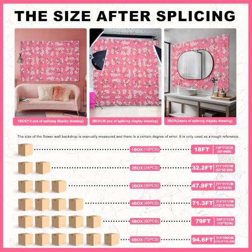 Flower Wall Backdrop 12pcs 16.5x16.5 Inch Artificial Floral Wall Panel 3D Silk Rose Wall Decor Ideal for Wedding Celebrations, Festive Party Backdrops, and Home Decor-Rose Pink - color: Rose Pink