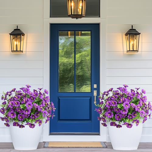 MARTINE MALL 12 Bundles Look Real Artificial Flowers for Outdoors, Realistic Fake Outdoor Flowers, UV Resistant Silk Petunia Flowers for Outside Faux Flowers Plants for Outdoor Porch, Purple - color: Purple, size: 12 Bundles
