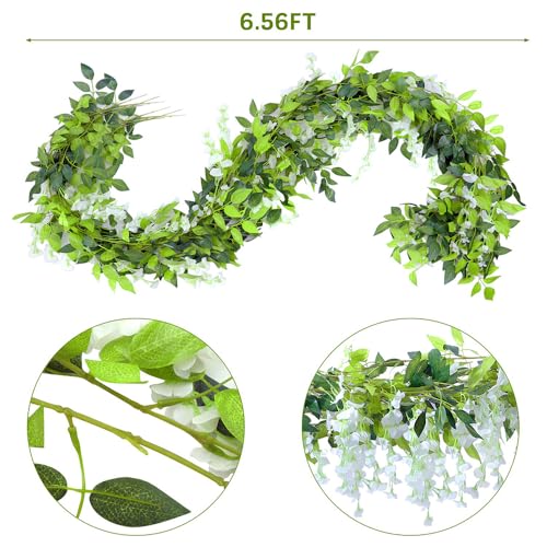 5 Pcs Wisteria Garland Artificial Flower Arch Floral Garland Decor Fake Hanging Flowers for Wedding Arch - color: White