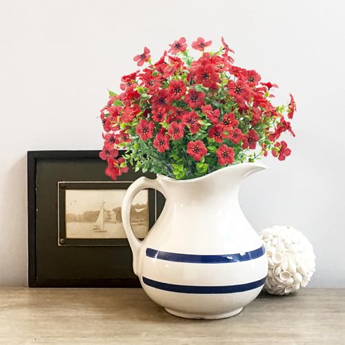 20 Bundles Fake Flowers Outdoor,Artificial Outdoor Flowers Faux Plastic Plants UV Resistant Flower for Outside Indoor Decorations(Red) - color: Red, size: 20 Bundles