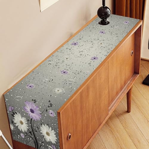 Farmhouse Purple Floral Table Runner, Rustic Spring Floral Flower Wooden Boards Boho Butterfly Farmhouse Coffee Table Center Decor for Family Kitchen Holiday Party Table Decorations, 13"x36" - color: Daisy-13, size: 13“ X 36"