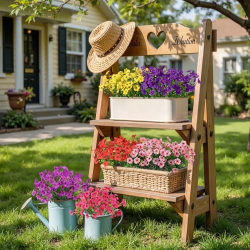 Alupssuc 24 Bundles Artificial Flowers for Outdoors Decoration, UV Resistant Silk Faux Floral Spring Fake Plastic Plants Greenery for Outside Indoor Patio Porch Window Box Home Decor, Mix 6 Colors - color: Red Rose Purple Deeppurple Yellow Pink