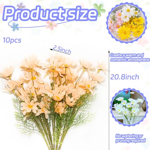 Artificial Silk Daisy Fake Flowers 20.8 Inch, Champagne Flowers Artificial Wildflowers for Wedding, 10 Pcs Faux Daisy Flowers Artificial Flowers with Stem for Outdoors, Home Garden, Photography Props - color: Champagne