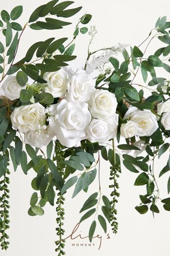 Ling's moment Backdrop Floral Garland 6.5FT Artificial Wedding Arch Flowers Sage Green Decor, White Ceremony Reception Hanging Eucalyptus Rose Arbor Arrangement Outdoor Party Swag Home Decorations - color: White & Sage(2024 New)