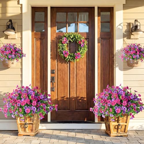 Kingsboomy Artificial Flowers for Outdoors, Faux Plants 12 Bundles Silk Colorful Fake Flowers Eucalyptus Realistic UV Resistant for Outside Home Planter Porch Patio Yard Decor (12, Hot Pink Fuchsia) - color: Hot Pink Fuchsia