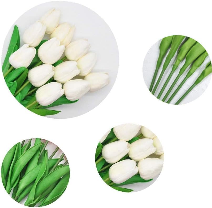 PU Fake Tulips Real Touch Artificial Flowers 10Pcs Flower Arrangement Bouquet for Home Office Wedding Decoration (White) - color: White