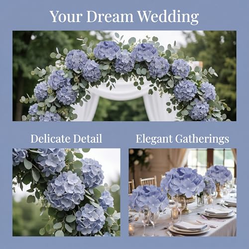 AVIVIHO 20Pcs Dusty Blue Hydrangea Artificial Flowers Bulk Realistic Silk Faux Hydrangea Heads with Stems Fake Flowers for Wedding,Party,Home,Table Centerpieces, Arch,Baby Shower,Party DIY Decoration - color: Dusty Blue, size: 20PCS