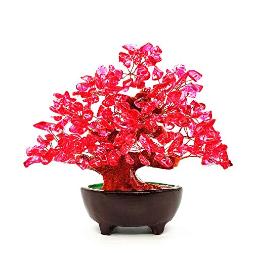 Colorsheng 7 Inch Quartz Crystal Money Tree Bonsai Feng Shui Gem Decoration for Wealth and Luck (Red) - color: Red