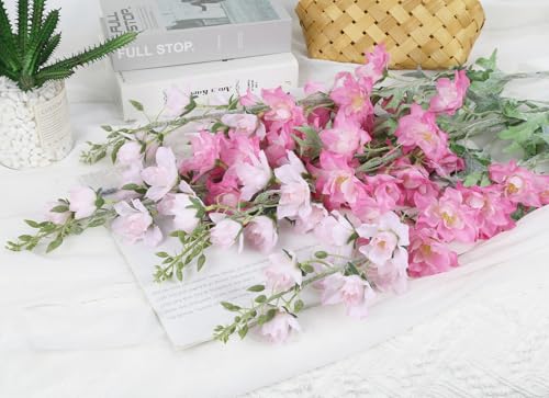 IPOPU 37" Pink Delphinium Artificial Flowers 5PCS Real Look Flocked Faux Delphinium Flowers with Fuzz Long Stem Silk Larkspur Snapdragon for Wedding & Home Decor(Pink) - color: Dark Pink