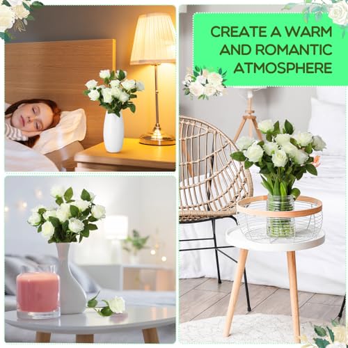 Hotop 80 Pcs Rose Artificial Flowers Bulk with Long Stem, Silk Roses Realistic Fake Flowers Bouquet for Wedding Table Centerpieces Bridal Shower Party Home Decorations(White) - color: White
