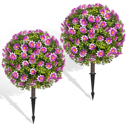Faux Boxwood Plants Outdoor Artificial Topiary Ball Bush | Fake Plant / Greenery / UV Resistant / No Fade / Sturdy Build / No Maintenance / Front Porch Decor - color: Sunflower