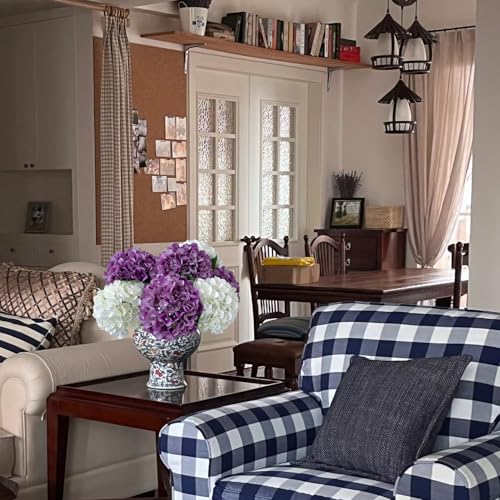 ZYTUYO 5 Pcs Dark Purple Silk Hydrangea Artificial Flowers - Boho Dried Touch 20'' Faux Hydrangeas for Fall Home Decor, Kitchen, Living Room, Porch Wreath, Xmas, Wedding Flower Arrangement - color: Dark Purple