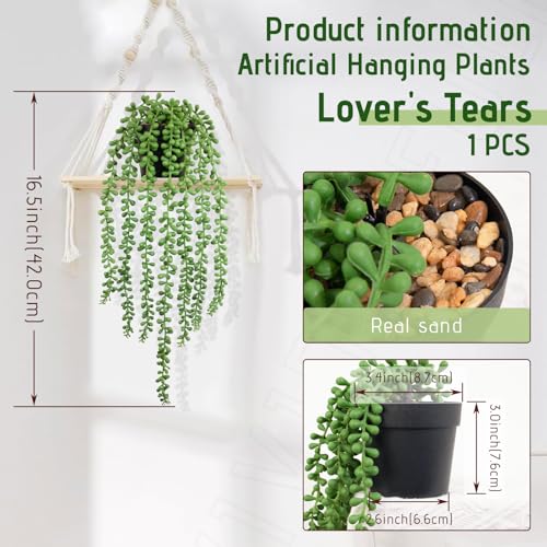 Realistic Artificial String of Pearls Plant - Faux Hanging Succulent Trailing Plant with Black Pot, Natural-Looking Small Potted Faux Plant Indoor Outdoor for Home Office Shelf Decor - color: String of Pearls