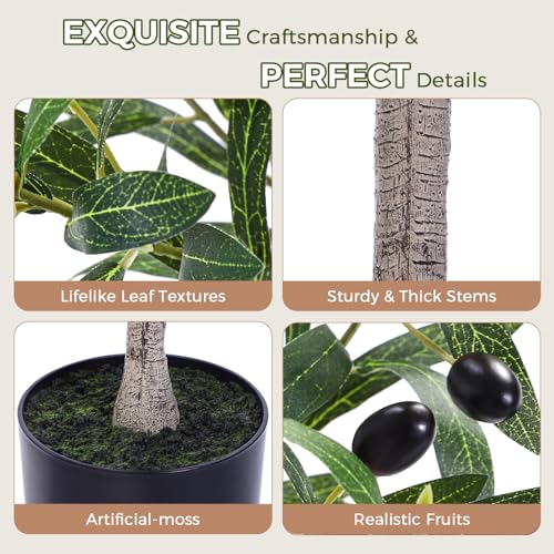 Jocoevol Olive Tree, 6FT Artificial Indoor Tall Faux Olive Trees w/Planter & Natural Wood Trunk and Lifelike Fruits, Fake Olive Artificial Tree for Home Office Decor - size: 6ft