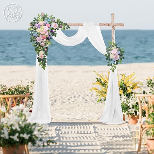 Odouzy Wedding Arch Flowers Kit,Artificial Flower Arch Decor (Set of 3),2pcs Artificial Flower Arrangement with 1pc Sheer Drape for Wedding Decor Reception Backdrop Floral Decorations (Bluish Pink) - color: Bluish Pink