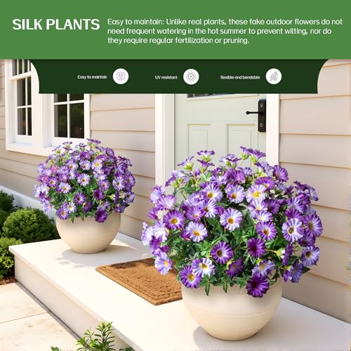 Dark Purple Artificial Morning Glory Flowers for Outdoor Planters, Premium UV Resistant Silk Faux Flowers for Porch, Hanging Basket & Window Box, Elegant Garden Decor, No Pot, 13.3 Inch, 8 Bundles - color: Light Purple 8pcs