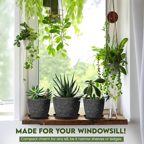 Utopia Home - Spotty Plant Pots Indoor with Drainage - 7/6.6/6/5.3/4.8 Inches Flower Pots - 10 Pack Plastic Planters - Ideal for Stocking Stuffers - (Speckled Black, Pack of 10) - color: Speckled Black, size: Pack of 10