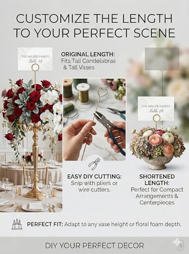30Pcs Floral Card Holder Picks-Wire Place Card Holder for Wedding-Metal Photo Picture Clip Holder-Table Name Number Holder,Memo Note Holder for Flower Arrangement,Wedding,Baby Shower,Party,Decorations (Gold, Round) - color: Gold, size: Round