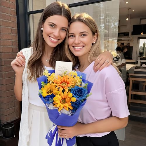 TINGE TIME Preserved Flowers Bouquet, Sunflower and Rose Bouquet, Flowers for Delivery, Graduation Gifts Teacher Appreciation Gifts Birthday Flowers Gifts for Women Mom Grandma Wife Friends - color: Sunflower&RoyalBlue