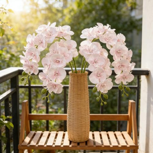 HCTCPALS Artificial Flowers for Outdoors 6 Pcs Orchids Plant Realistic Silk Fake Flowers for UV Resistant Faux Plants Outdoor Indoor Outside Front Porch Hanging Planter Decoration-38" Pink - color: Orchid Pink
