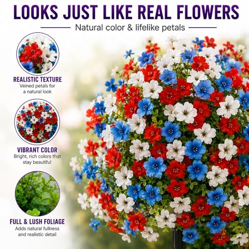 Artificial Petunias with Ground Stake - UV Resistant & Waterproof Faux Flowers for Outdoor Indoor Garden, Yard, Planter, Porch & Home Decor (Style E, 2 Pcs) - color: Style E , 2 Pcs