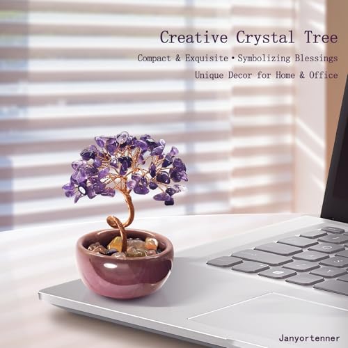 Mini Amethyst Crystals Tree of Life,Mystical Energy Home Office Desk Decor,Handmade Crystal with Copper Wire and Crackle Glaze Base,Spiritual Gift - color: 4-mystic Orchid