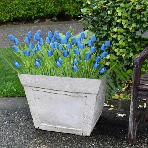10 Bundles Artificial Tulips Flowers Outdoor,16.5 inch UV Resistant Fake Tulips Real Touch Flowers,Faux Tulips Realistic Flowers for Home Garden Outside Wedding Decor (Blue) - color: Blue