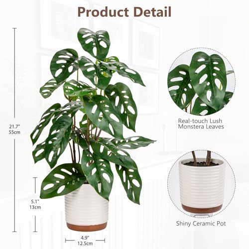 Fake Plants 21.7'' Faux Monstera Plant Tall Artificial Plants Indoor with Pots Faux Plants Fake Potted Plants Artificial Decor Fake Monstera Silk Plants for Home Living Room Bedroom Bathroom Office - color: Green, size: 21.7'' Monstera