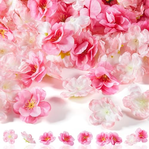 WILLBOND 150 Pieces Cherry Blossom Heads Artificial Fake Silk Cloth Petals Mini Cherry Flowers Petals for Dress DIY Accessories Home Wedding Party Decoration (Fresh) - color: Fresh