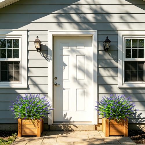 AmyHomie Artificial Plants & Flowers for Outdoors – 16 Bundles Fake Lavender Flowers & Monkey Grass, UV Resistant Faux Greenery for Patio, Porch, Planter, Garden and Window Decor - color: Lavender Purple, size: 16