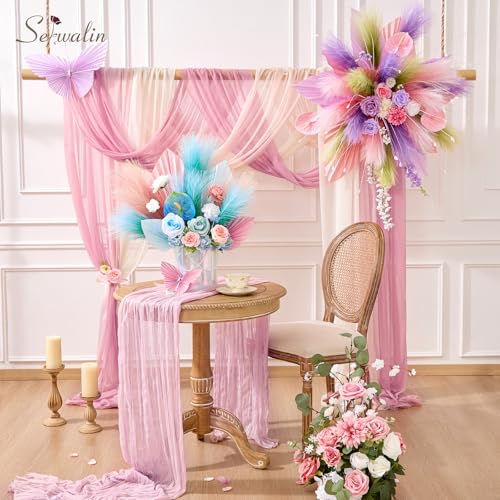 Serwalin Gradient Purple Pampas Grass Decor,17.7 Inch 6 Pcs Artificial Fluffy Pampas Grass,Short Faux Pampas for Home Room Bathroom Table Centerpieces Decoration - color: Z Gradient Purple, size: 17 Inch 6 Pcs