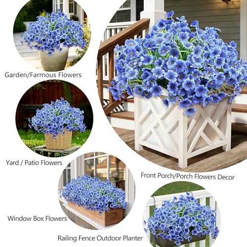 20 Bundles Artificial Flowers for Outdoors,UV Resistant Fake Flowers with Plastic Plants,Silk Faux Fowers for Outdoor Planters,Fake Realistic Flowers Window Box Front Porch Hanging Basket Decor-Blue - color: Blue