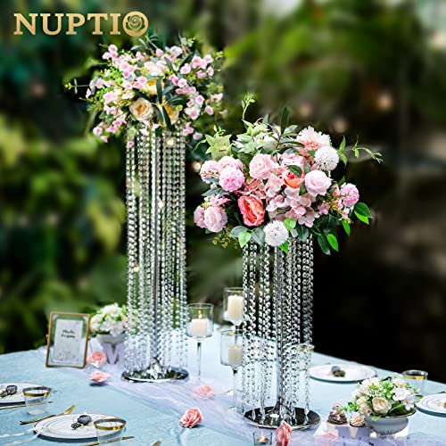 Nuptio Wedding Centerpieces Flower Vases: 10 Pcs 35.4in Tall Crystal Silver Vase Metal Flowers Stand for Party Tables Decorations - Elegant Bulk Weddings Decoration Table Chandelier Centerpiece stands - color: Silver, size: 10 Pcs 35.4 inch