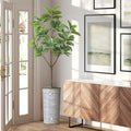 Artificial Tree in Modern Geometric Pattern Planter, Fake Rubber Silk TRE for Indoor and Outdoor Home Decoration - 70" Overall Tall (Plant Pot Plus Tree) - style: Magnolia Tree