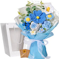 Serwalin Crochet Flower Bouquet, Blue Knitted Flowers,Roses Crochet Flowers for Valentine Day Lover Wedding Anniversary Birthday Mother’s Day Back-to-School or Graduation Ceremonies Gift (with Card) - color: Blue