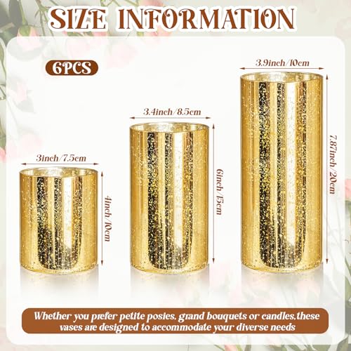 6 Pcs Gold Cylinder Vases for Centerpieces Mercury Vase Hurricane Vase Bulk Acrylic Round Wide Container for Flowers Home Office Wedding Table Decorations (4''/6''/8'') - color: Gold, size: 4''/6''/8''