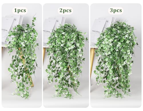 RECUTMS Artificial Hanging Plant - Faux Ivy Vine with White UV Resistant Leaves for Room, Office, Wall Decor (White) - color: White, size: Hanging Ivy