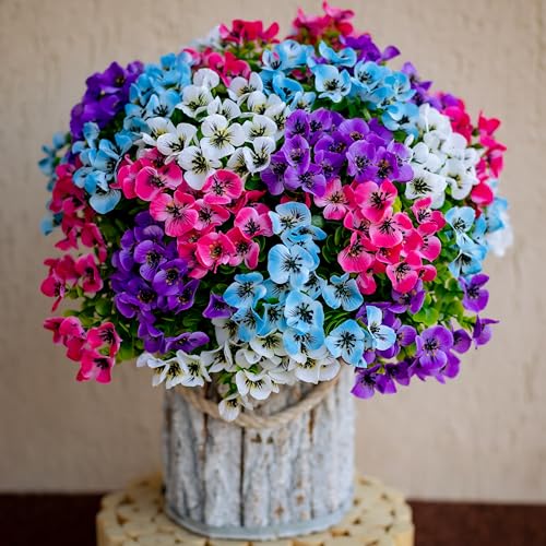 AXYLEX Artificial Flowers Outdoor Shrubs - 16 Bundles Fake Plants UV Resistant No Fade Faux Plastic Greenery Home Garden Porch Decoration Indoor (1, Multi 16-5) - color: 16pcs - Blue+white+magenta+pink