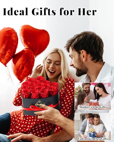 Changshunqi 16 Flowers Forever Preserved Roses in Heart Box, Preserved Flowers for Delivery Birthday Gifts Women Anniversary Forever Flowers for Mothers Gift Real Rose Forever Gifts for Women Mom Wife - color: Rose Red