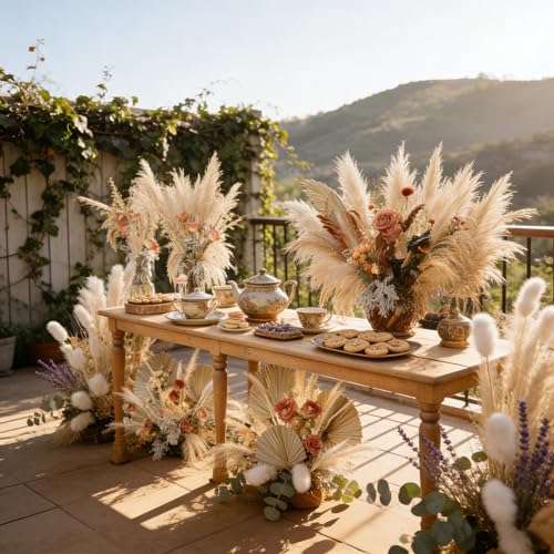 710Pcs Natural Dried Pampas Grass Decor, 9 Types Dried Flowers for Vase, Boho Pampas Bouquet for Wedding, Party, Centerpiece Table, Modern Home, Western Living Room, Nursery, Farmhouse Decor 17''
