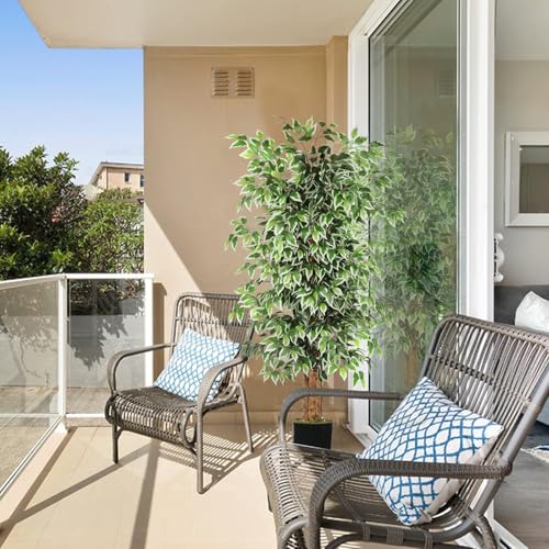 GTIDEA 2 Pcs 6ft Ficus Artificial Trees, Tall Faux Trees Indoor with Natural Trunk and Fake Silk Tree Fake Plants for Home Spring Decor Living Room Outdoor Balcony House Office (Included Dried Moss) - color: 6ft Ficus Tree-2pack (No Vase)