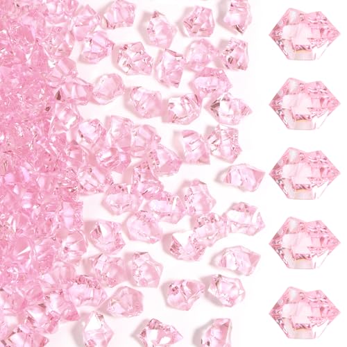150 Pcs Fake Ice,17 * 23mm,Pink Acrylic Gems Vase Filler,Plastic Diamonds for Table Decoration DIY Craft Aquarium Display Party Centerpieces. - color: Pink, size: 17MMx23MM