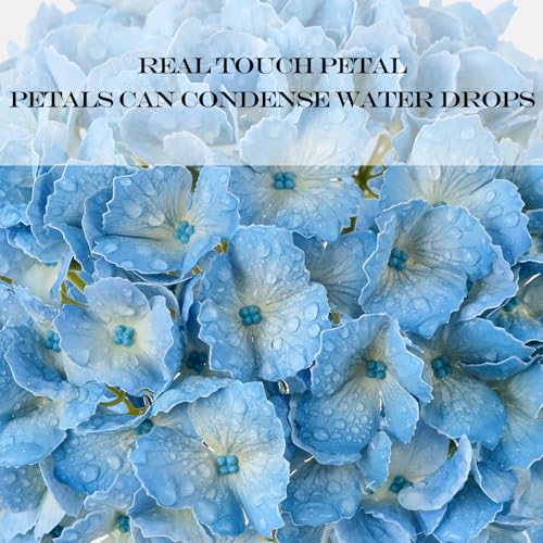 JINWOE Light Blue Artificial Hydrangea Flowers, 3pcs 21" Latex Real Touch Spring Faux Hydrangea Flowers,Lifelike Artificial Hydrangeas with Stems for Porch Bouquets Wedding Home Table Centerpieces - color: Light Blue